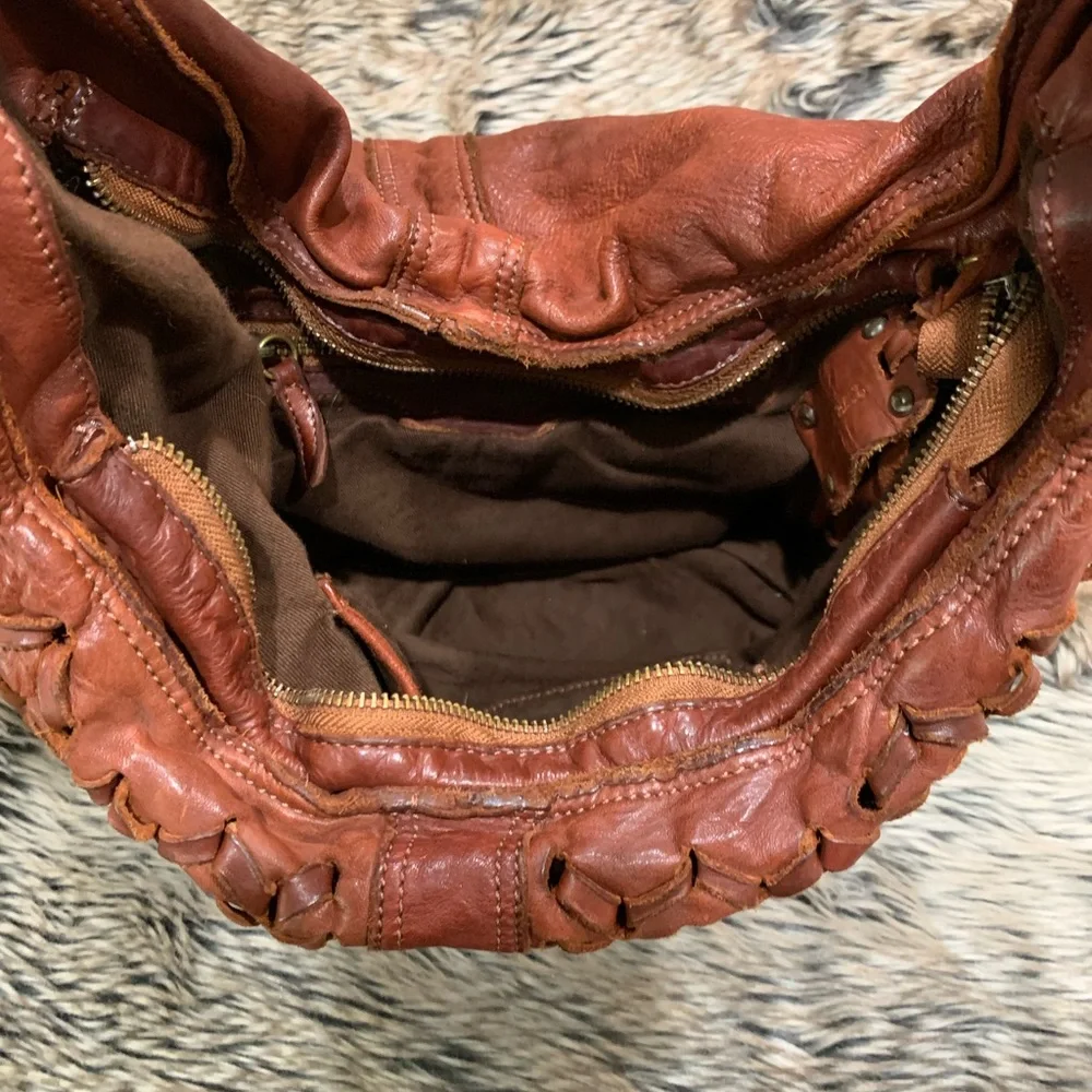 Trask Laurel Woven Hobo Handbag Leather